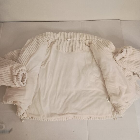 Sun Day Club Cottagecore Cream Corduroy Crop Puffer Jacket Women’s M Excellent - Picture 6 of 15